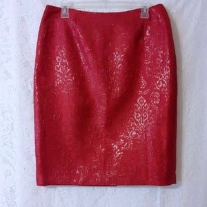 Sunny Leigh Red Jacquard Shimmer Back Zipper Skirt Sz 8